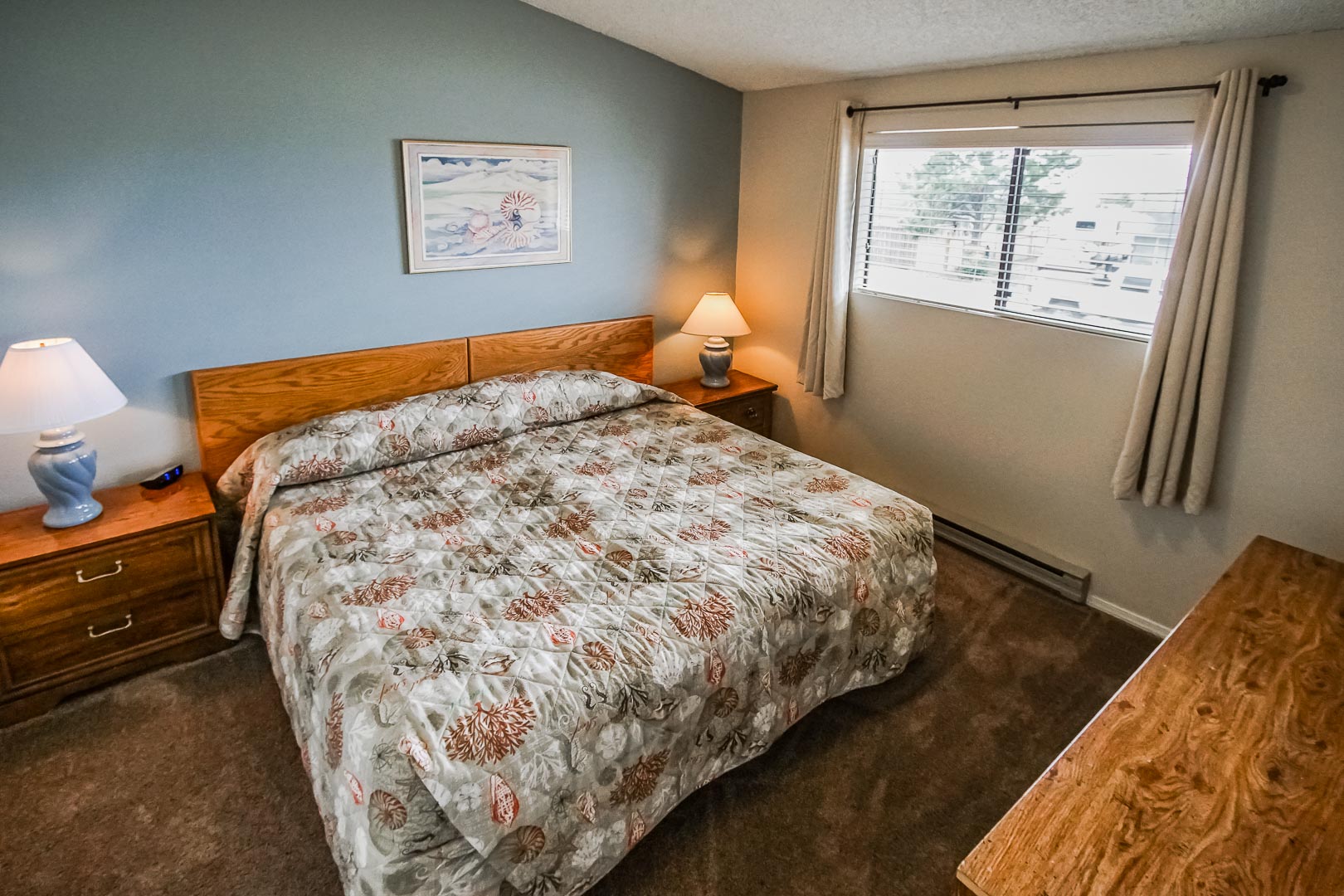 A spacious master bedroom at VRI's Cabana Club in Blaine, Washington.